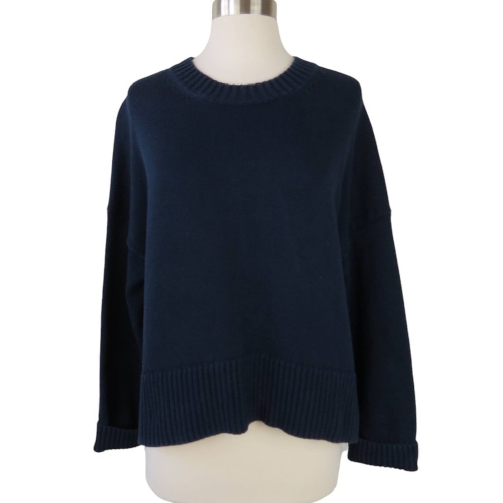 EVERLANE Women's Navy Blue Soft Cotton Square Crew Neck Sweater Size S